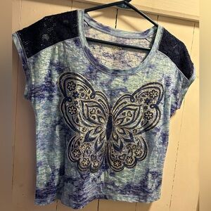 Justice Stunning Blue Butterfly Embellished Top